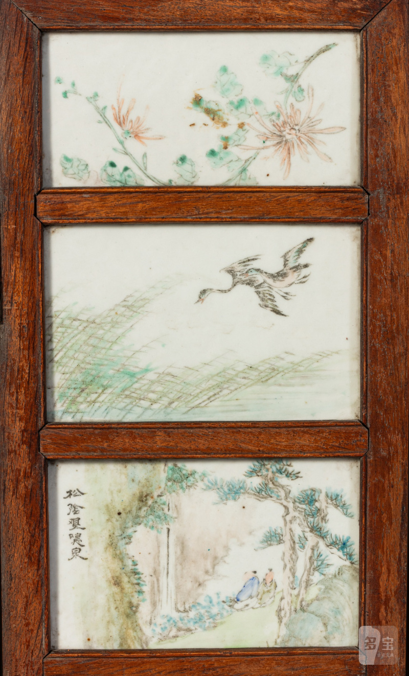 任煥章（活躍於1874至1902）作淺絳彩人物山水紋瓷板一套二十八屏 - 图4